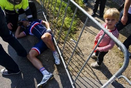 A french rider was in pain after going down