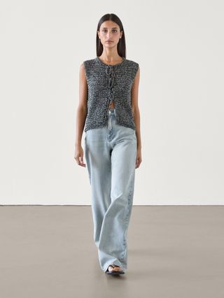 massimo dutti, Faded Effect Wide-Leg Jeans