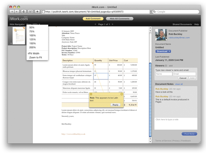 Apple iWork.com &#039;09 beta