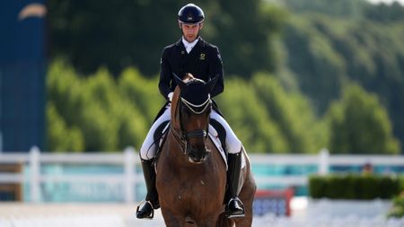 Jayden Brown riding Quincy B at the Paris Olympics