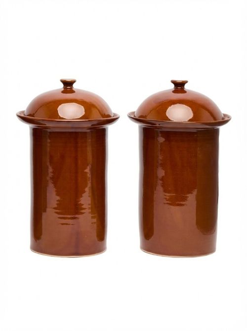 Hand-Glazed Ceramic Lidded Pots (set of 2)