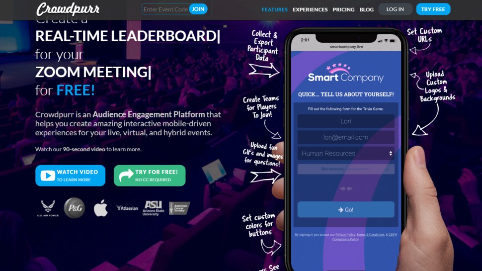 Website screenshot for Crowdpurr