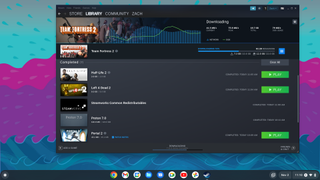 Steam Beta downloading games on ChromeOS screenshot