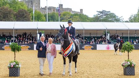 KBF Lucia and Jayne Ross are photographed with sponsors after standing top in the 2026 Royal Windsor coloured championship