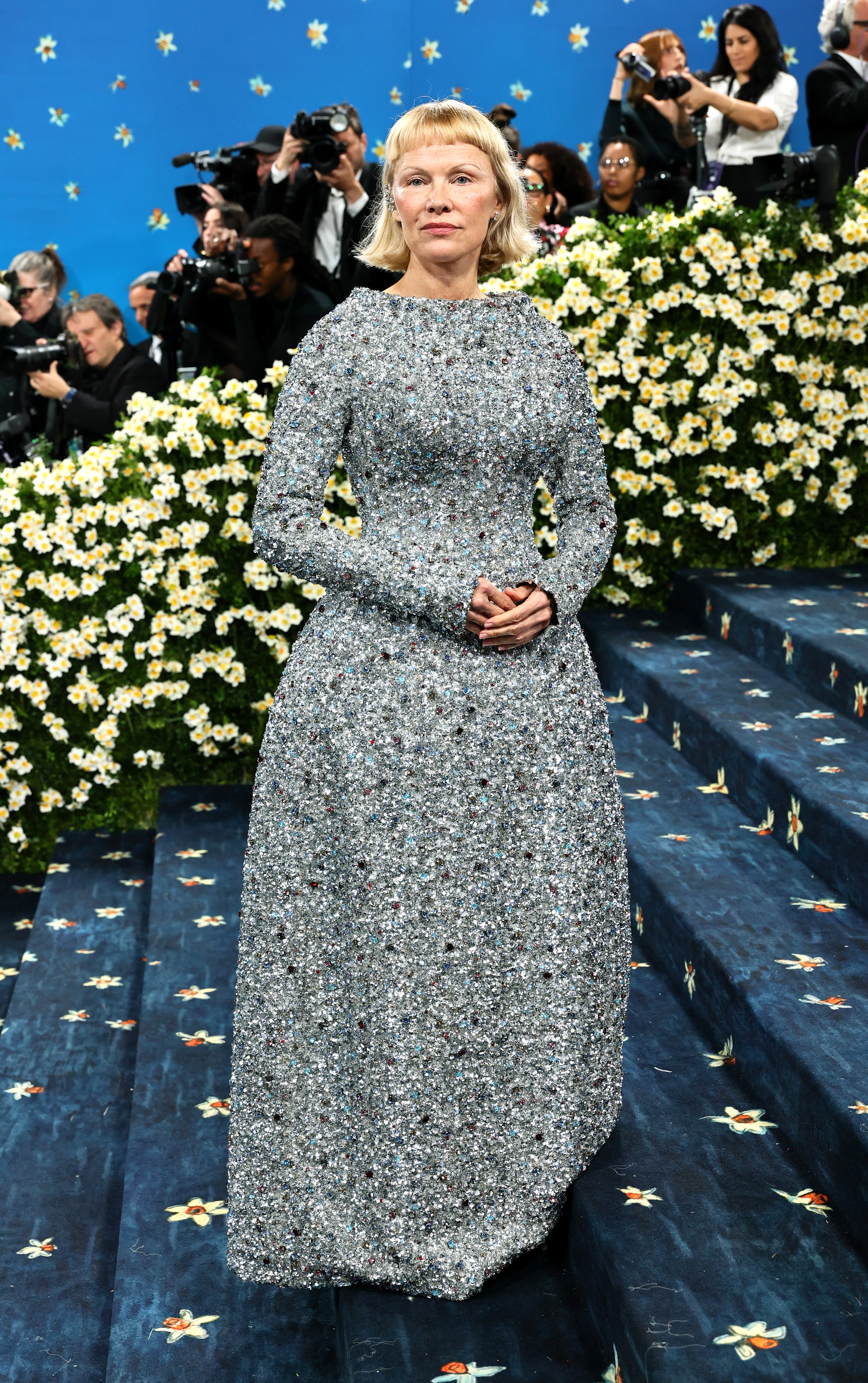 Pamela Anderson attends the 2025 Met Gala Celebrating "Superfine: Tailoring Black Style" at Metropolitan Museum of Art on May 05, 2025 in New York City. (Photo by Theo Wargo/FilmMagic)