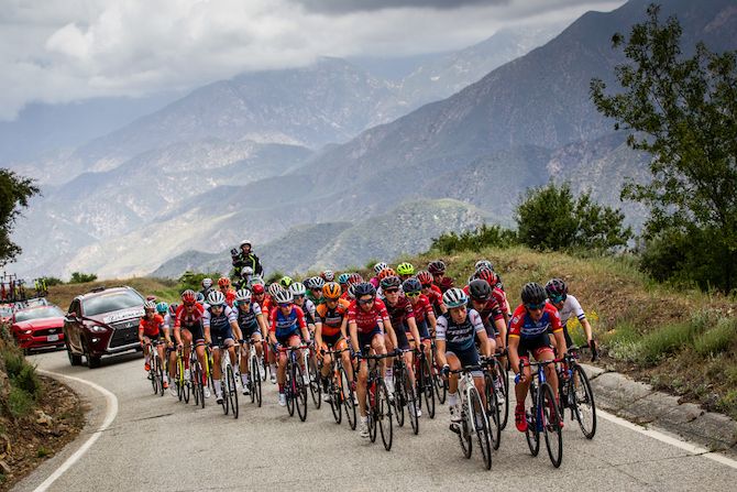 The peloton makes its way into the mountains, en route to Mount Baldy on stage 2 of the 2019 Tour of California Women's Race