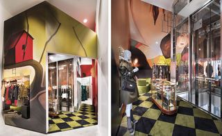 Prada's concept space has been developed around the store's glass elevator shaft and will be an ever-changing installation