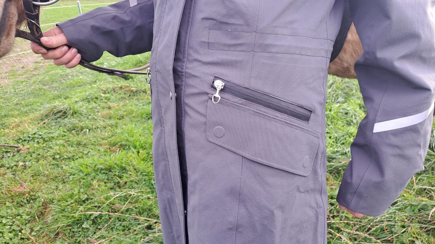 Equetech Utopia Long Waterproof Riding Coat close up pocket