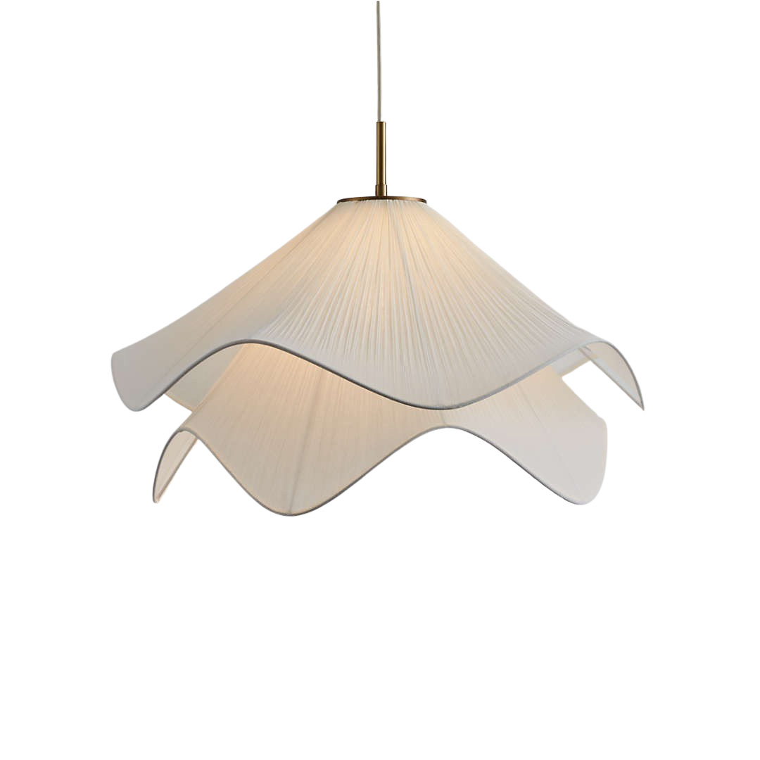  Light pendant with two curved ivory faux silk shades