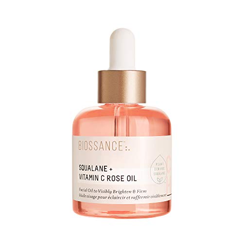Biossance Squalane + Vitamin C Rose Advanced Facial Oil - Brightening, Firming, and Hydrating Serum for All Skin Types - Chios Crystal Oil, Damascus Rose Extract &amp;amp; Squalane for Radiance - 1oz