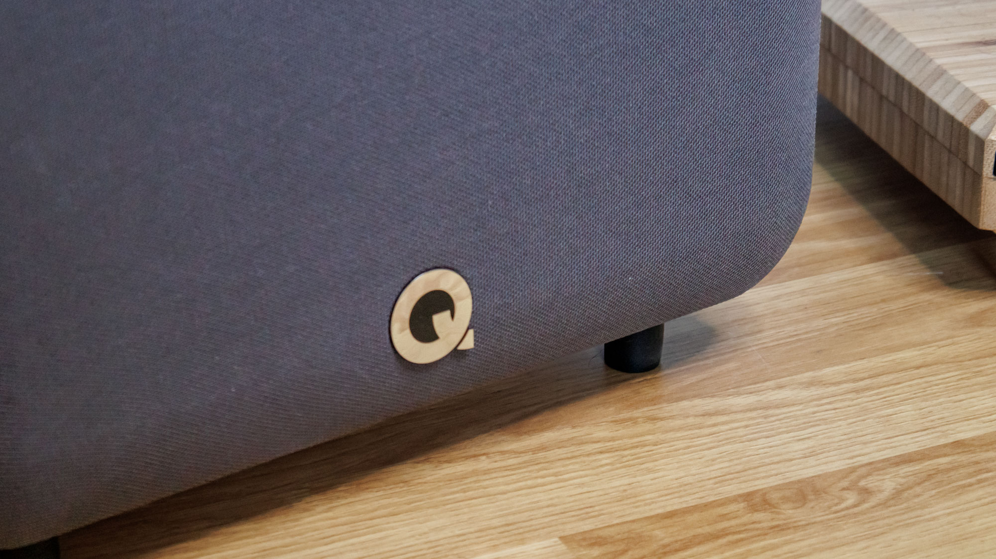 Qacoustics-sub80 closeup of the badge