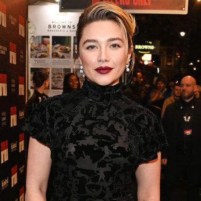 Florence Pugh attended Cynthia Erivo's Dracula performance in a gothic-glam black dress from Patou's recent runway show