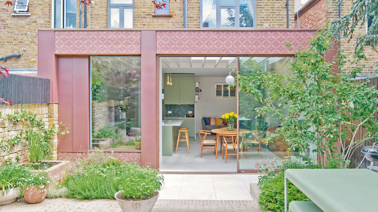 bespoke cladding exterior shot of a kitchen extension with bespoke cladding