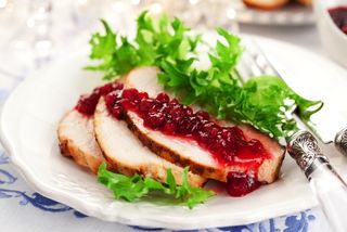 Cranberry sauce on top of a turkey dinner