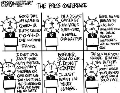 Editorial Cartoon U.S. coronavirus does not discriminate press conference