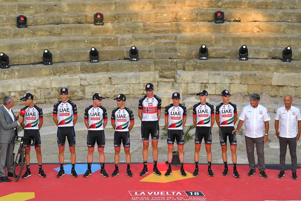 UAE Team Emirates with Dan Martin at the Vuelta a Espa&ntilde;a team presentation