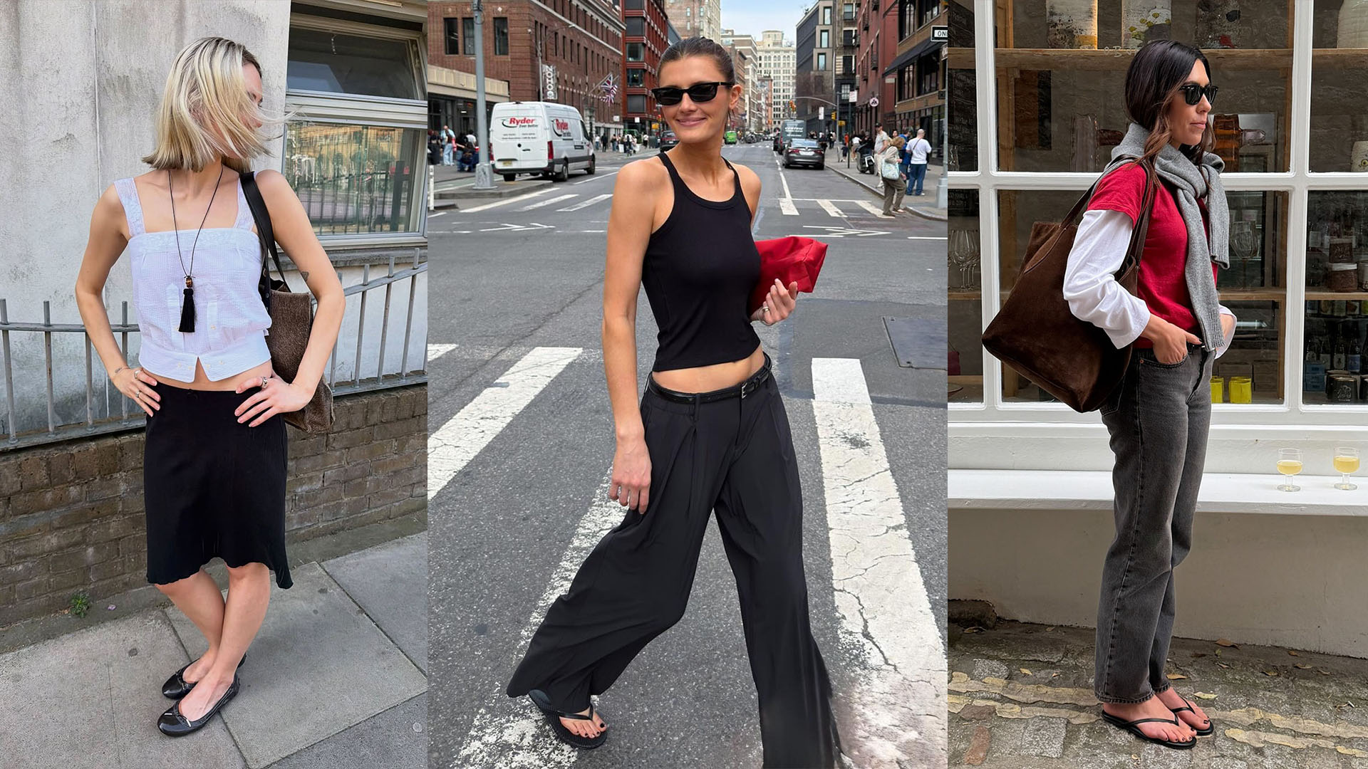 Collage of women wearing summer clothing.