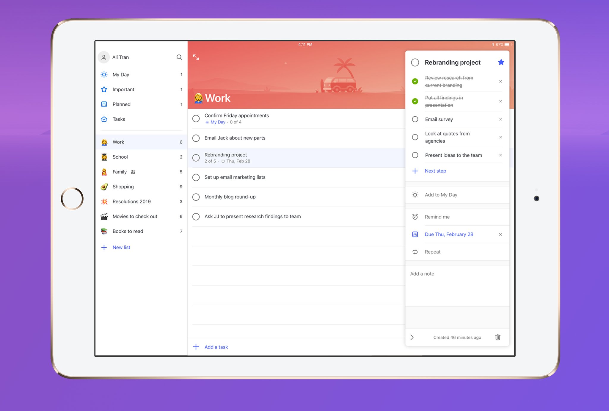 Microsoft To-Do iPad