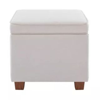 Square Storage Ottoman With Piping and Lift Off Lid Cream - Wovenbyrd: Upholstered, Traditional Style, Wood Frame