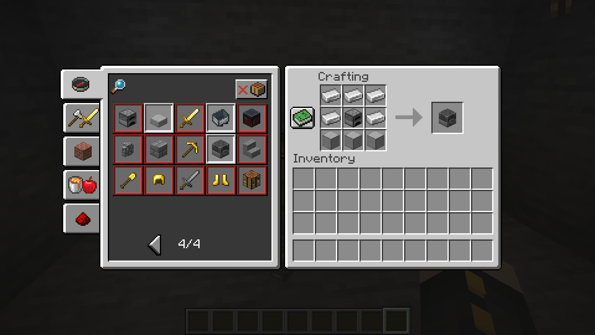 The crafting screen in Minecraft showing the Blast Furnace recipe