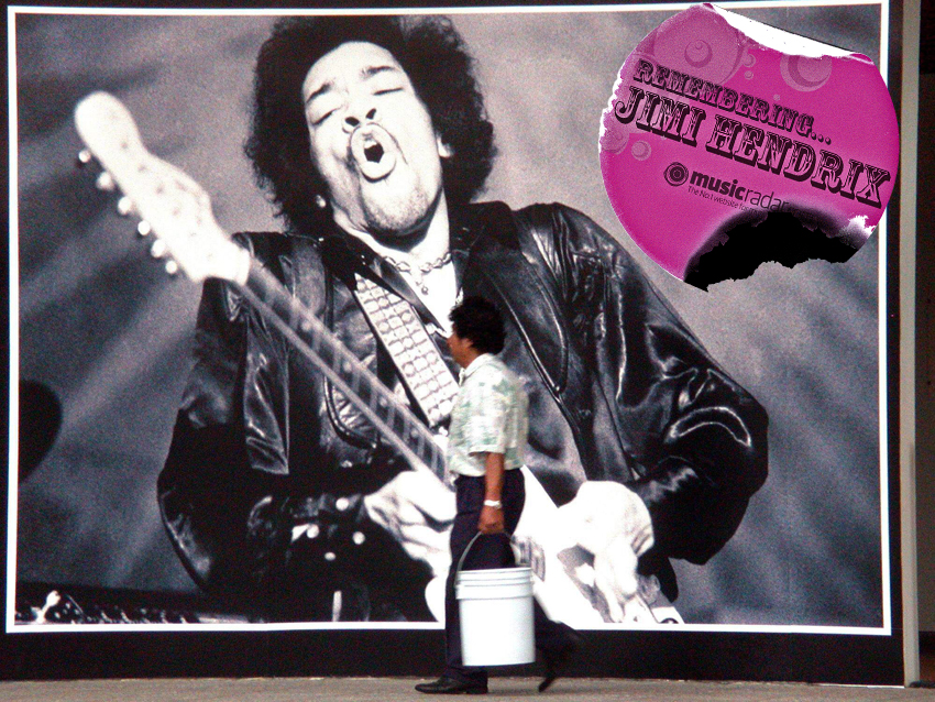 A poster of &#039;60s rock icon Jimi Hendrix in the National Auditorium of Mexico City