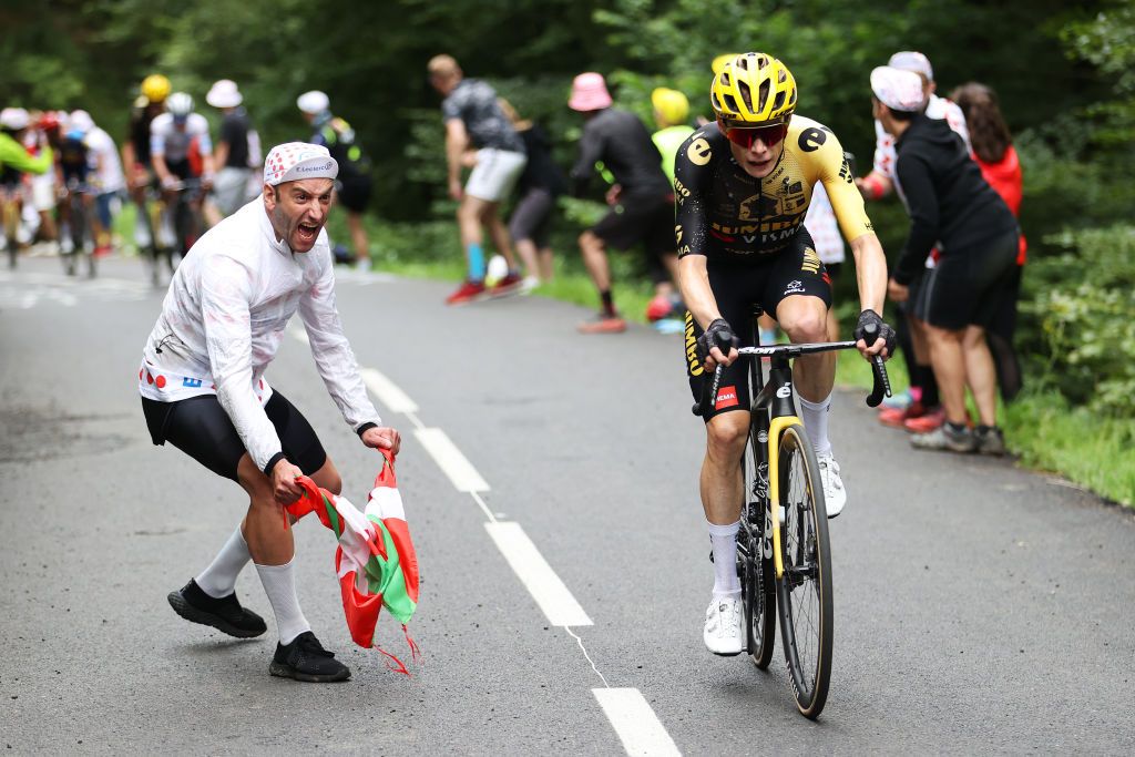 LARUNS FRANCE JULY 05 Jonas Vingegaard of Denmark and Team JumboVisma competes during the stage five of the 110th Tour de France 2023 a 1627km stage from Pau to Laruns UCIWT on July 05 2023 in Laruns France Photo by Michael SteeleGetty Images