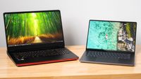 A large gaming laptop next to a smaller, thinner creator laptop