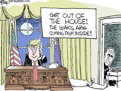 Political cartoon U.S. Trump intelligence leaks Scream