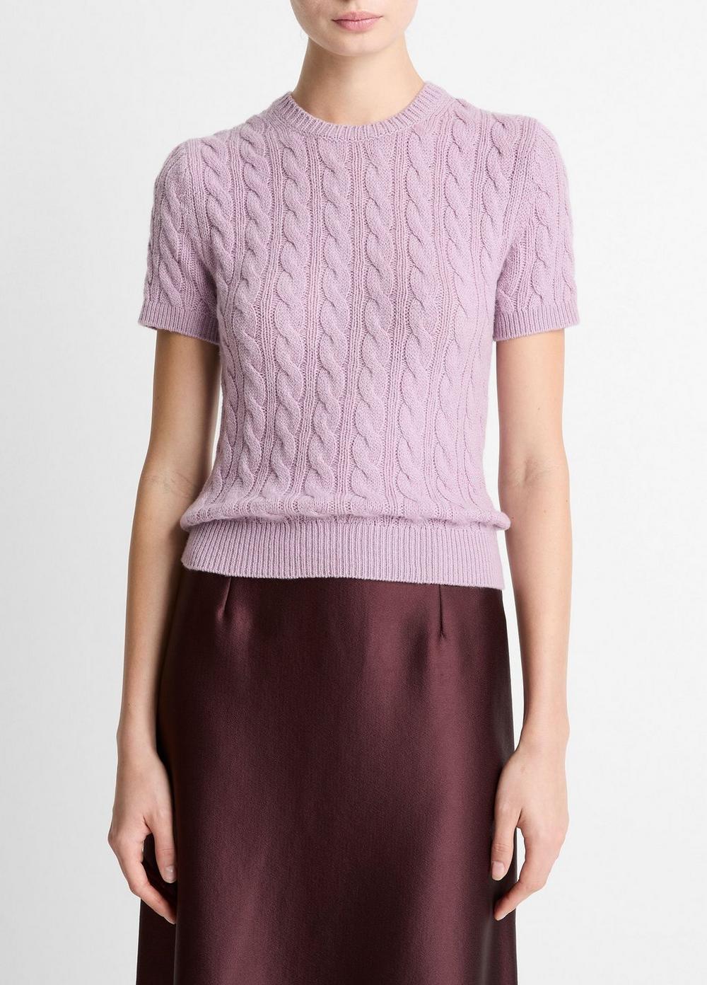Cable-Knit Wool &amp;amp; Cashmere-Blend Short-Sleeve Sweater