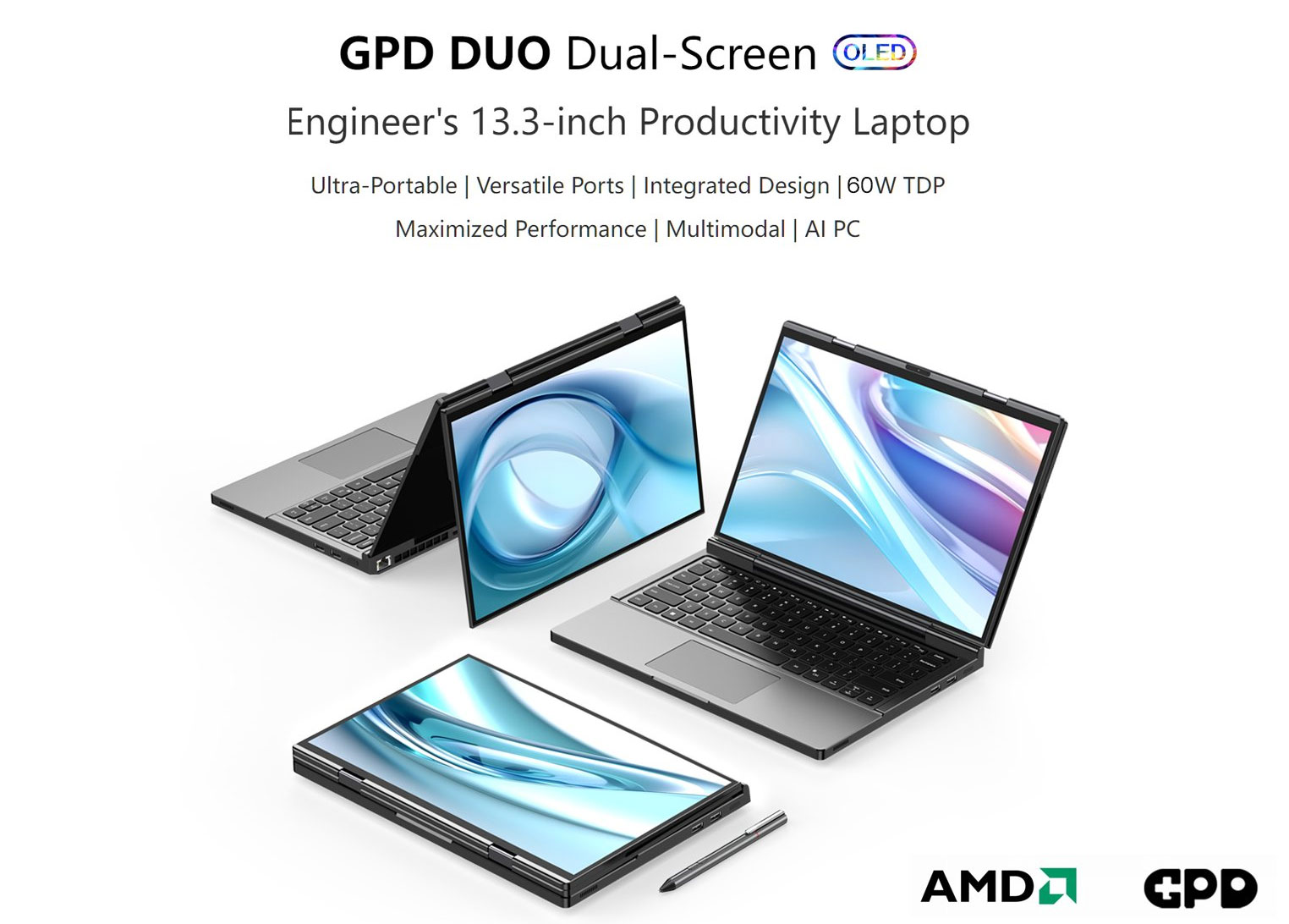 GPD Duo 13.3-inch dual-OLED screen laptop