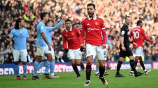 Manchester United Manchester City Bruno Fernandes celebrates