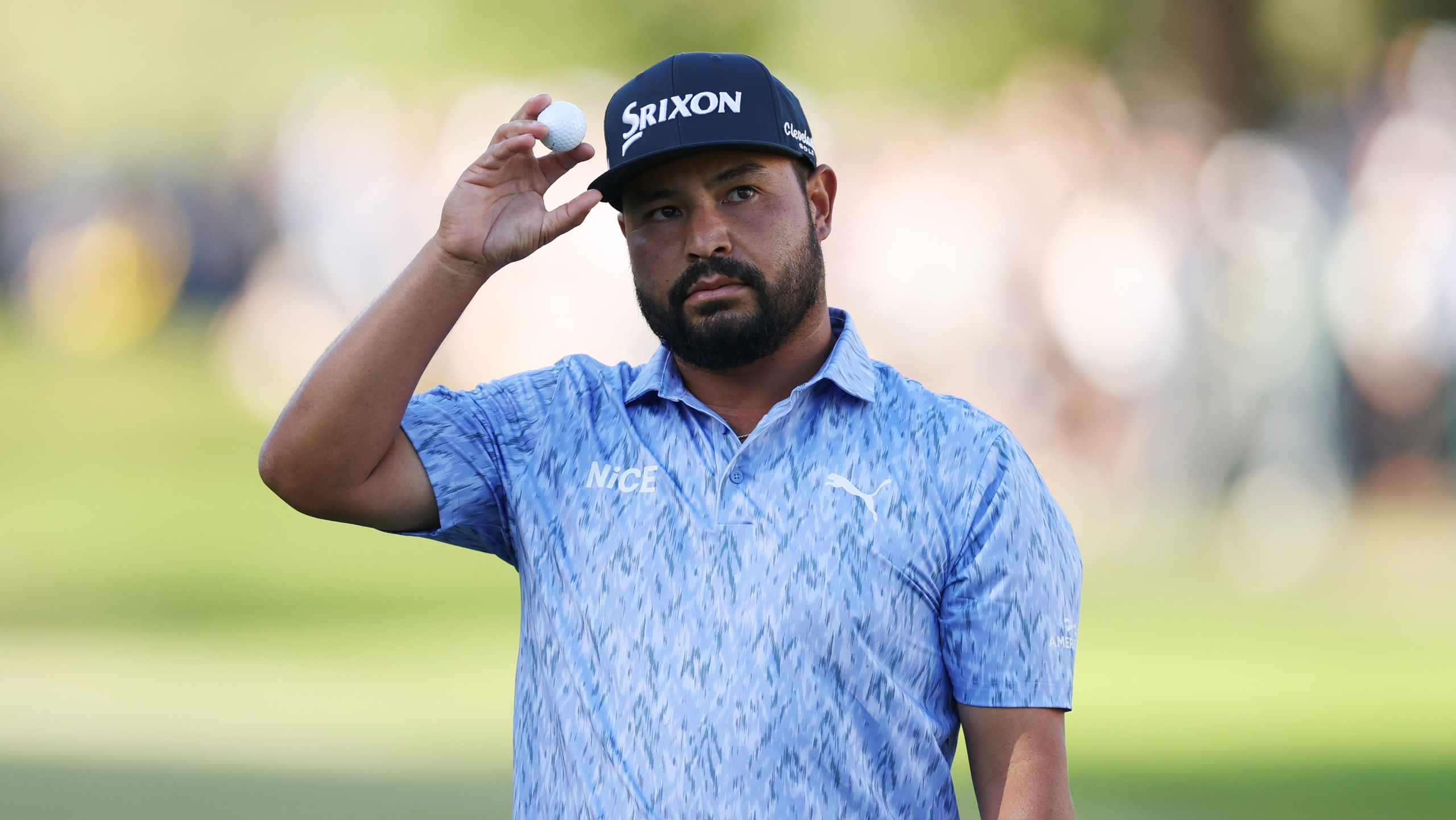 JJ Spaun reacts during the final day of the 2026 BMW PGA Championship at Wentworth.