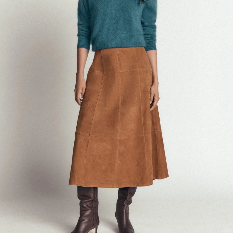 Boden, Suede Panelled Midi Skirt