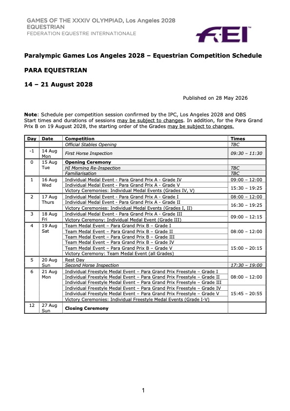 LA2028 Timetable_Para Dressage_V1_published 27.05.2026_V2