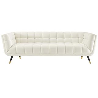 Modway Adept Contemporary Mid-Century Modern Performance Velvet Upholstered Tufted Sofa in Ivory