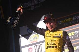 Primoz Roglic (LottoNL-Jumbo) celebrates his stage 3 win at Tirreno-Adriatico