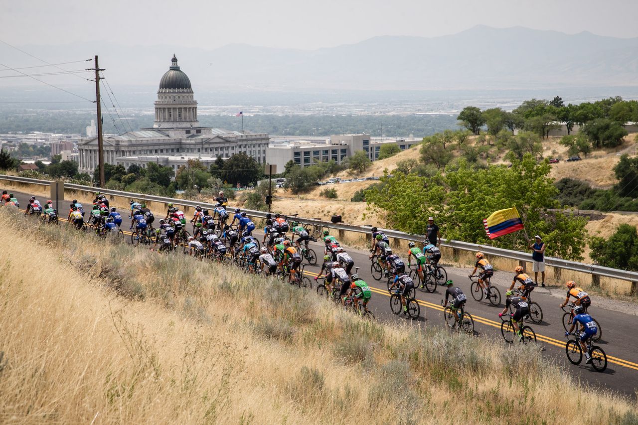 The fans cheers on the peloton in Salt Lake City
