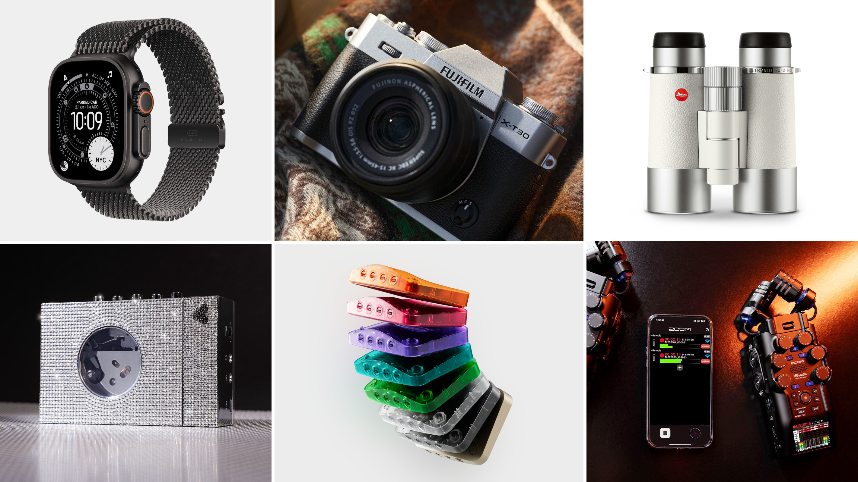 Clockwise from top left: Apple / Fujifilm / Leica / Zoom / Analogue / We Are Rewind