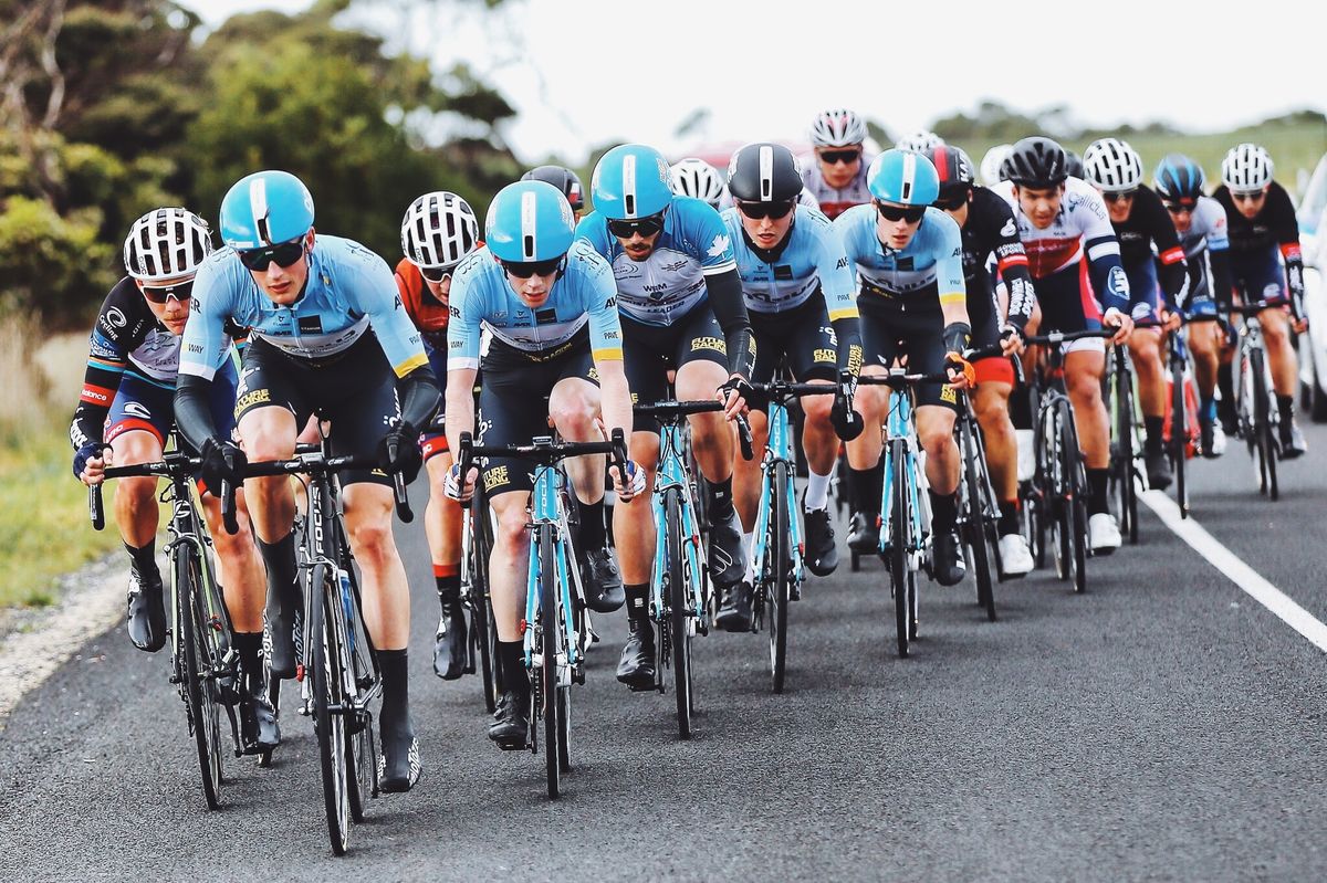 Mobius riding on the front of the peloton