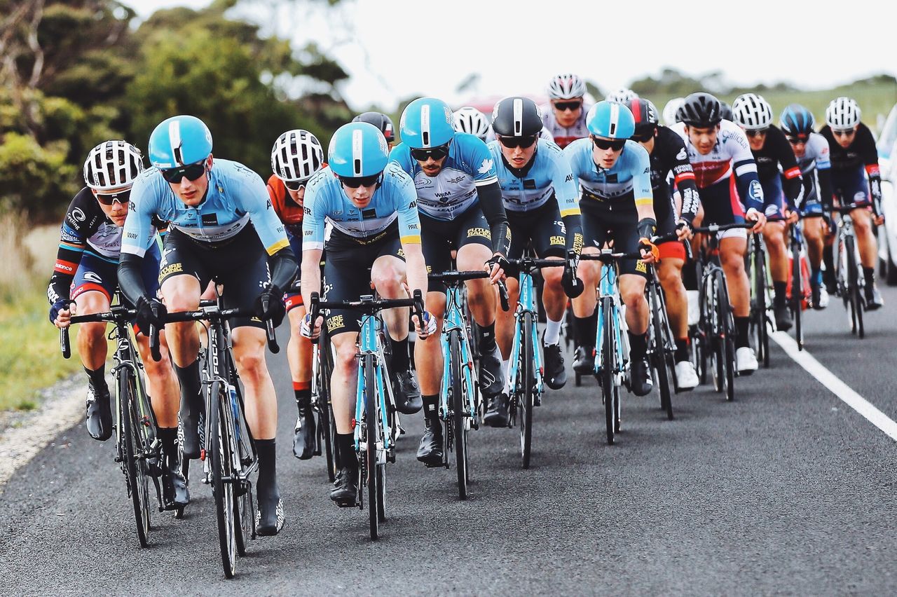 Mobius riding on the front of the peloton