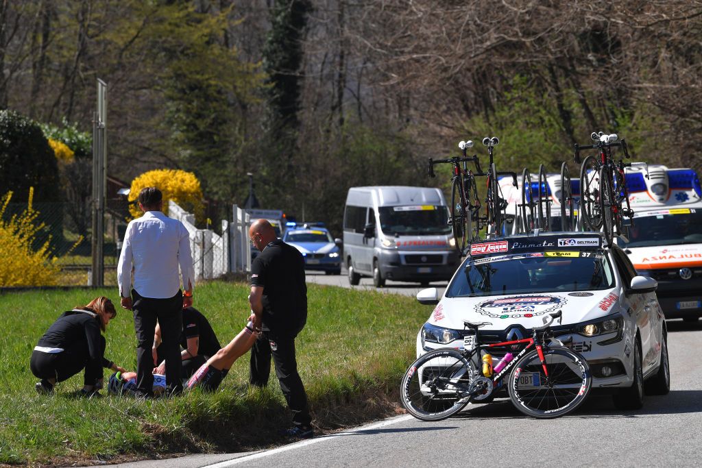 Sara Casasola is attended to after a crash