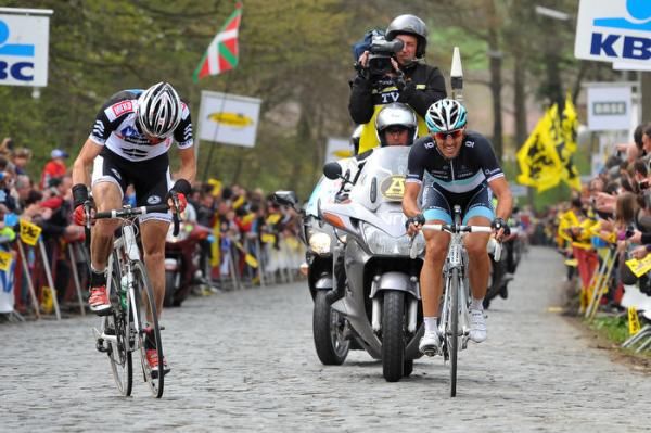 Staf Schierlinckx (Veranda's Willems) with Fabian Cancellara (Leopard Trek) on the Bosberg