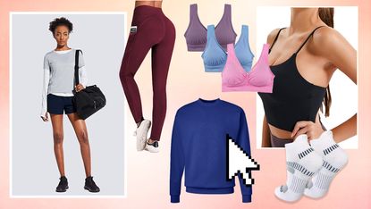 collage of women's workout clothes on amazon