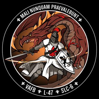 Good battles evil in this mission emblem for the U.S. National Reconnaissance Office's NROL-47 mission, which launched on Jan. 12, 2018.