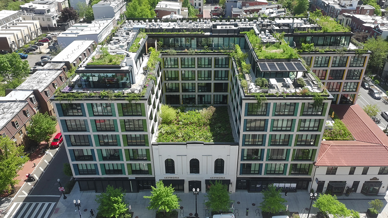 Aerial view of Washington D.C. condo building