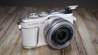 The Olympus E-PL10 is small but perfectly formed, with a sturdy grip and pop-up flash