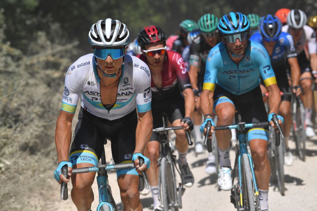 SIENA ITALY AUGUST 01 Alexey Lutsenko of Kazakhstan and Astana Pro Team during the Eroica 14th Strade Bianche 2020 Men a 184km race from Siena to SienaPiazza del Campo StradeBianche on August 01 2020 in Siena Italy Photo by Tim de WaeleGetty Images