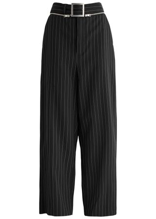 Pinstriped Wide-Leg Wool Trousers