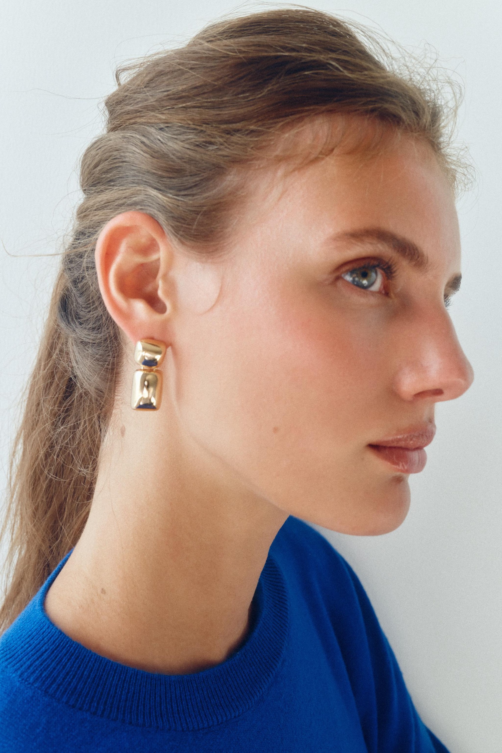 Geometric Piece Metal Earrings - Golden - M