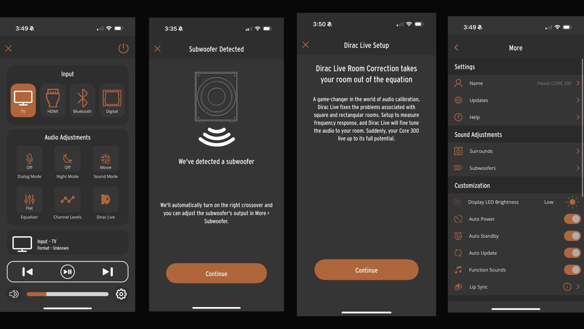 Klipsch Flexus Core 300 app screens